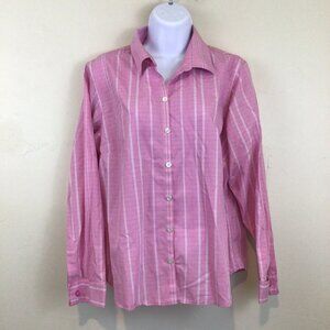 3/$10💕Liz Claiborne Pink Plaid No Iron Button Down Long Sleeve Petite Size Shirt